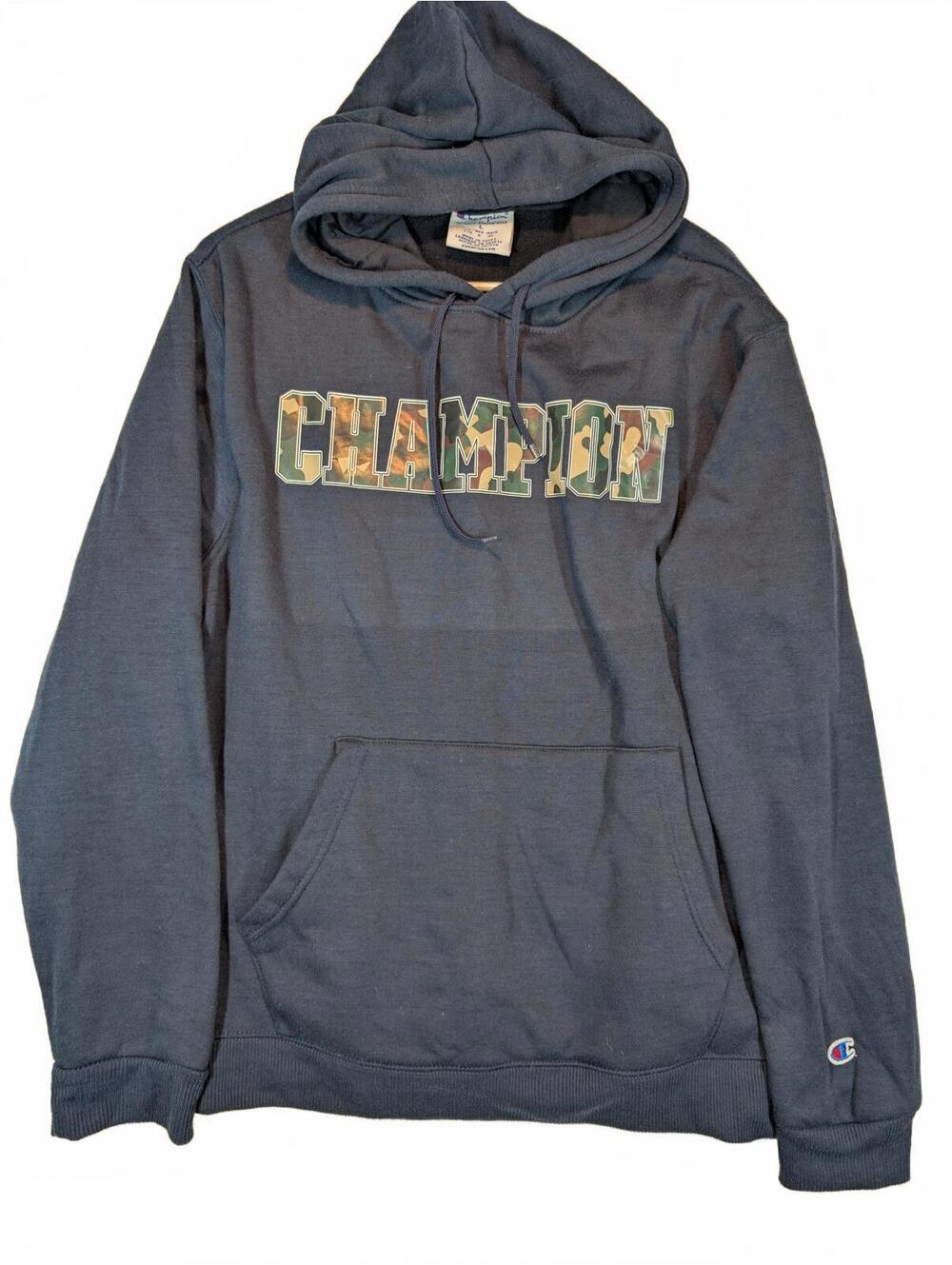 Champion Camo Logo Pullover Hoodie Sweatshirt Mens Large Blue